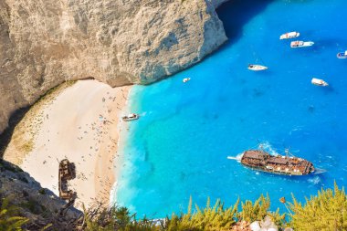 Cennet batık Beach, Zakynthos Island, Yunanistan üstten görüntülemek.