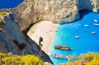 Cennet batık Beach, Zakynthos Island, Yunanistan üstten görüntülemek.