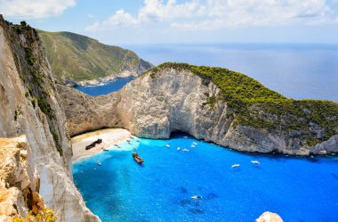 Cennet batık Beach, Zakynthos Island, Yunanistan üstten görüntülemek.