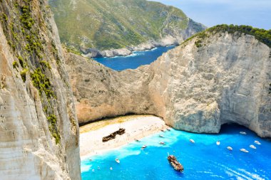 Cennet batık Beach, Zakynthos Island, Yunanistan üstten görüntülemek.