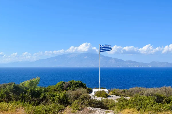Flaga Grecja Przylądku Skinari Wyspa Zakynthos — Zdjęcie stockowe