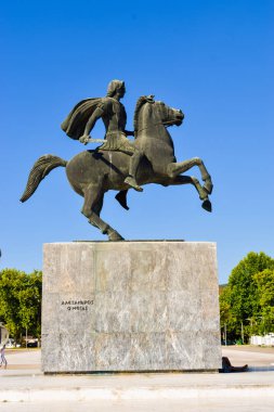 Thessaloniki, Yunanistan - 30 Temmuz 2017: Anıtı Alexander için büyük, Selanik sahilinde yer.