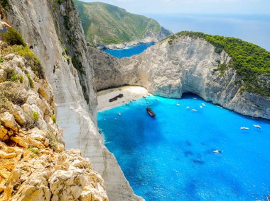 Cennet batık Beach, Zakynthos Island, Yunanistan üstten görüntülemek.