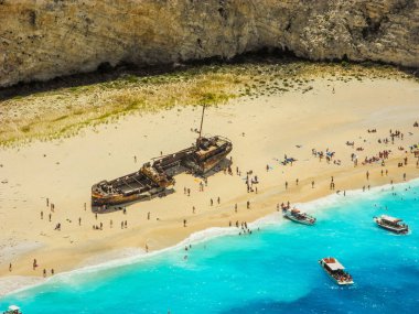 Cennet batık Beach, Zakynthos Island, Yunanistan üstten görüntülemek.