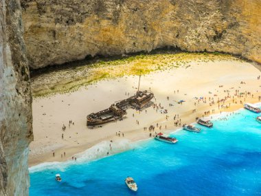 Cennet batık Beach, Zakynthos Island, Yunanistan üstten görüntülemek.