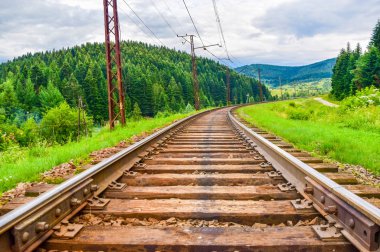 Demiryolu parça yakın çekim. Karpatlar, Ukrayna.