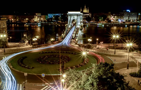 Vacker Natt Stadsbilden Kedjebron Budapest — Stockfoto