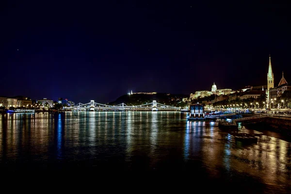 Vyn Vacker Natt Kedjebron Budapest — Stockfoto