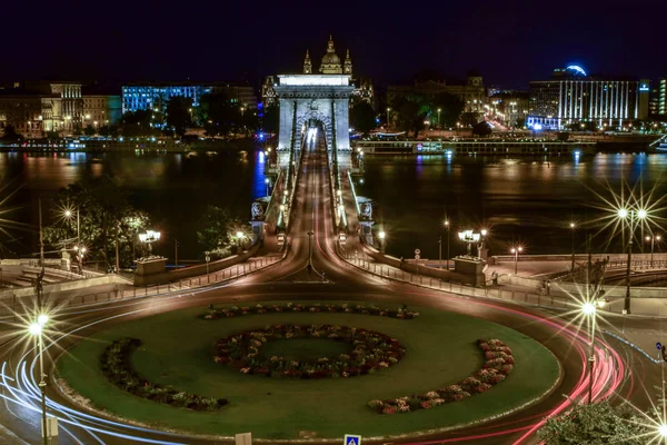 Vacker Natt Stadsbilden Kedjebron Budapest — Stockfoto