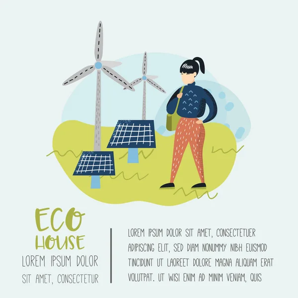 Grön stad affisch. Miljöskydd. Eco House framtida teknik för bevarandet av planeten. Alternativ energi ekologi bakgrund. Vektorillustration — Stock vektor