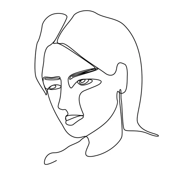 Mujer triste Retrato de arte de una línea. Tristeza femenina Expresión facial. Silueta de mujer lineal dibujada a mano. Ilustración vectorial — Vector de stock