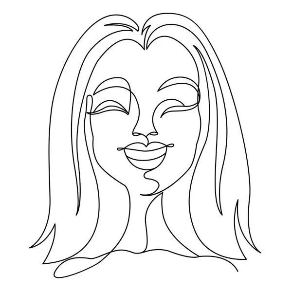 Happy Woman Laughing One Line Art Portrait. Expresión facial femenina alegre. Silueta de mujer lineal dibujada a mano. Ilustración vectorial — Vector de stock