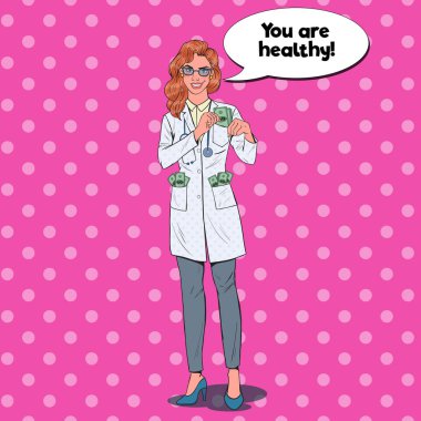 Sanat erkek bozuk doktor yerine parayı cebine pop. Yolsuzluk kavramı. Vektör çizim