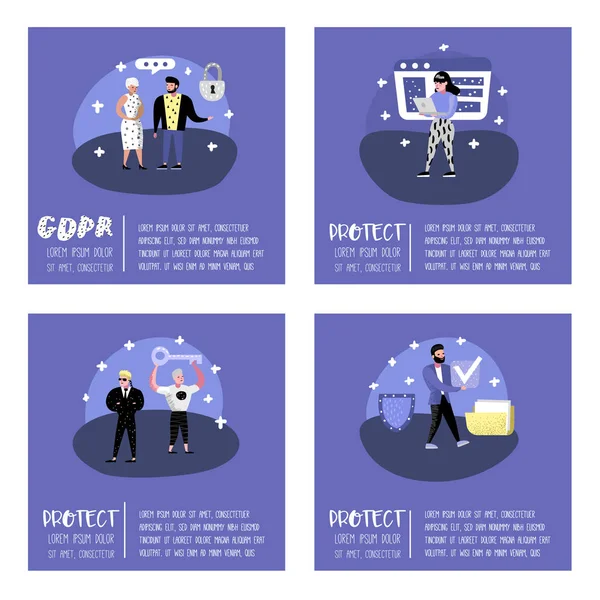 Koncepcja rozporządzenia ochrony danych ogólnych znaków na plakat, baner. Gdpr zasady dotyczące przetwarzania danych osobowych. Ilustracja wektorowa — Wektor stockowy