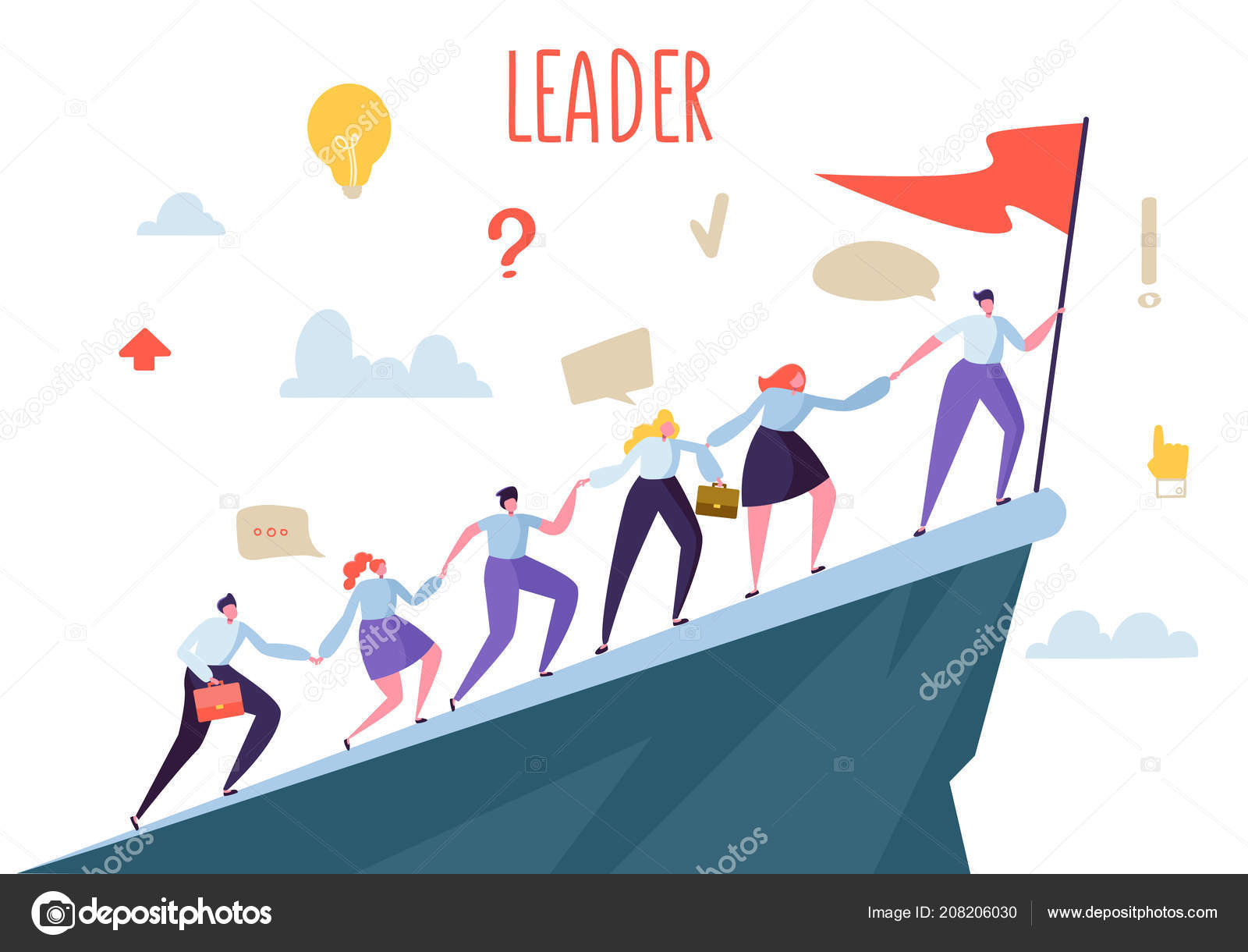 Business Leader Flat People Characters Climbing Top Peak