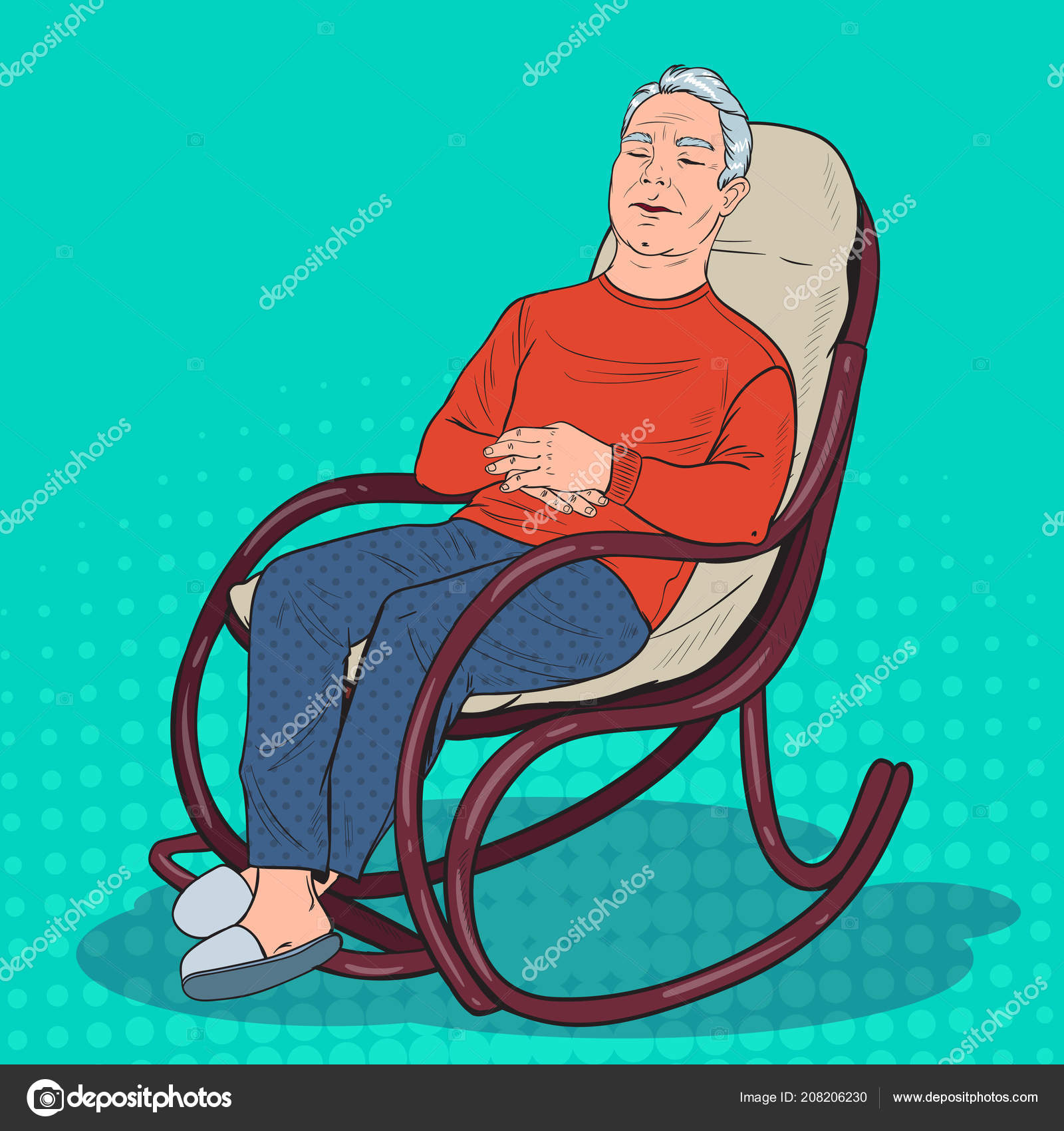 Pop Art Senior Man Sleeping in Grandfather Resting in