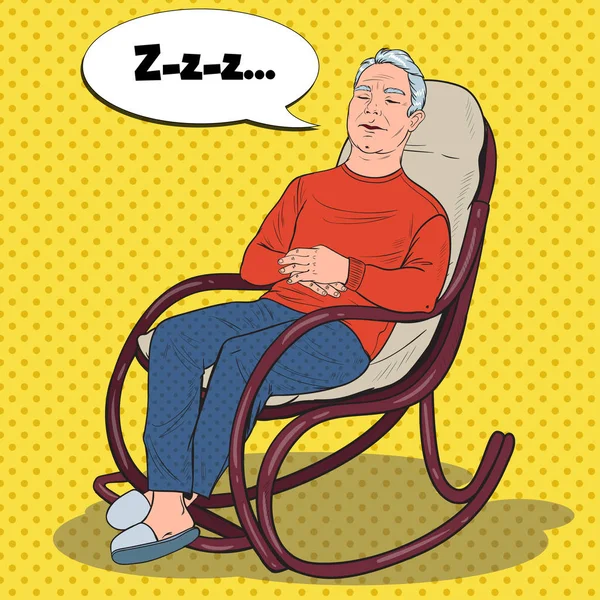 Pop Art Senior Man tidur di kursi. Kakek Beristirahat di Armchair. Ilustrasi vektor - Stok Vektor