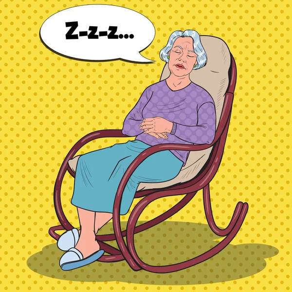 Pop Senior sztuka kobieta śpi w fotelu. Babcia w fotel. Ilustracja wektorowa — Wektor stockowy