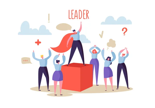 Concept de leadership d'entreprise. Gestionnaire Leader Groupe leader de personnages plats Les gens vers le succès. Motivation des entreprises. Illustration vectorielle — Image vectorielle