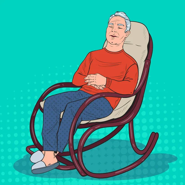 Pop Art Senior Man dormindo na cadeira. Avô descansando em poltrona. Ilustração vetorial —  Vetores de Stock