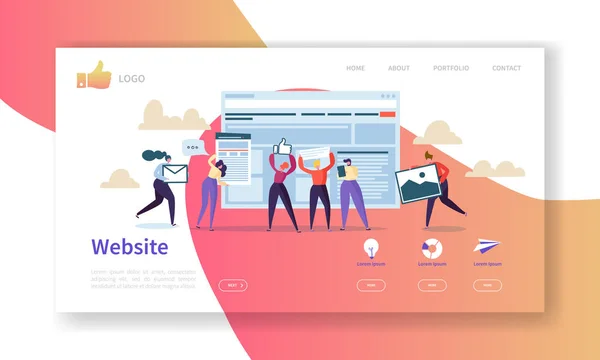 Website Development Landing Page Template. Mobile Application Layout with Flat People Characters. Easy to Edit and Customize. Vector illustration — Stock Vector