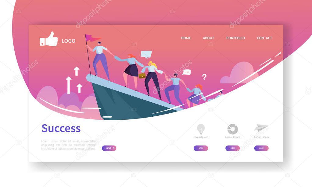 Website Development Landing Page Template. Mobile Application Layout with Flat Businessman Leader on the Top with Flag. Easy to Edit and Customize. Vector illustration