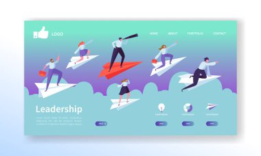 İş görme açılış sayfası şablonu. Kağıt uçağı düz insanlar karakterlerle Web sitesi düzeni. Düzenlemek ve mobil Web sitesi özelleştirmek kolay. Vektör çizim