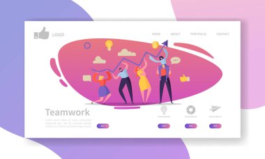 Takım iş açılış sayfası şablonu. Düz insanlar karakterlerle birlikte çalışan Web sitesi düzeni. Düzenlemek ve mobil Web sitesi özelleştirmek kolay. Vektör çizim