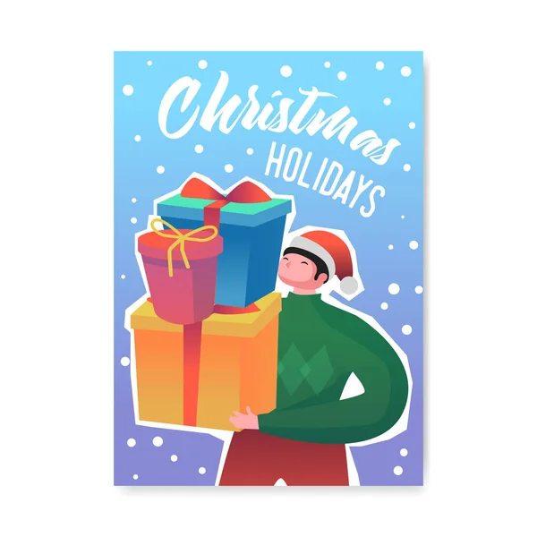 Feliz Natal 2019 Party Poster, Convite, Modelo de panfleto. Xmas Vintage Banner cartão de saudação com homem em Santa Hat. Ilustração vetorial — Vetor de Stock