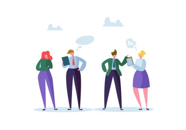 Sohbet iş karakter grubu. Office insanlar takım iletişim kavramı. Sosyal pazarlama adam ve kadın söz. Vektör çizim