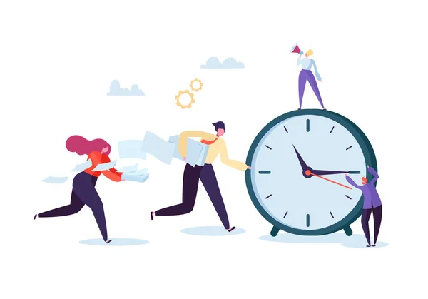 Time Management Concept. Organizační proces s plochými znaky. Business People Working Together Team Work. Vektorová ilustrace — Stockový vektor