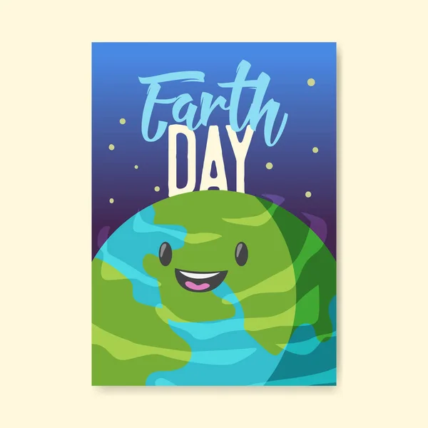 Tag der Erde Plakat, Flyer, Broschüre Vorlage. glücklich grüner Planet Banner. Umweltsicherheit, ökologisches Konzept. Vektorillustration — Stockvektor