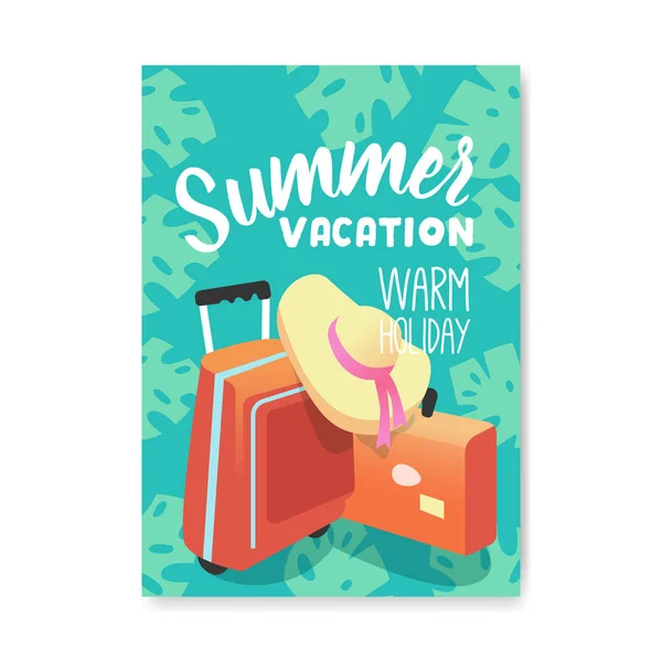 Affiche de vacances d'été, dépliant, modèle d'invitation. Bannière de vacances à la plage avec bagages de voyage. Illustration vectorielle — Image vectorielle