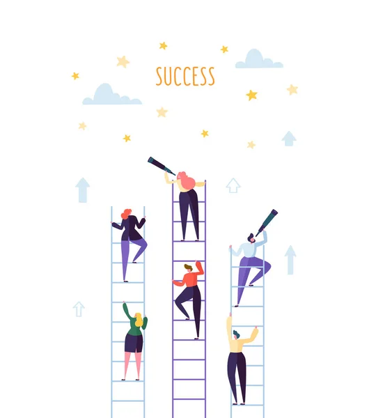 ビジネスの人々 は、成功への梯子で登る。競争のキャリア目標の概念を達成します。ベクトル図 — ストックベクタ