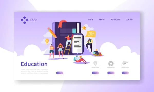 Education and Science Landing Page. Formación, Cursos Aprendiendo con Personajes de Personas Planas Plantilla Web. Ilustración vectorial — Archivo Imágenes Vectoriales