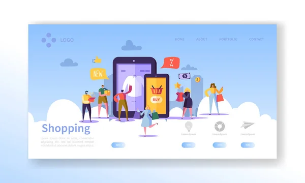 Online-Shopping Landing Page. Flache Menschen Charaktere mit Einkaufstaschen Website-Vorlage. Einfach zu bearbeiten und anzupassen. Vektorillustration — Stockvektor