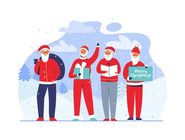 Navidad Santa Claus personajes fondo cubierto de nieve — Archivo Imágenes Vectoriales