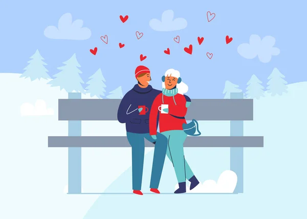 Young Couple in Love in Winter Clothes Christmas — Stock Vector
