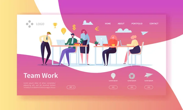 Team werk Landing Page Banner met mensen uit het bedrijfsleven — Stockvector