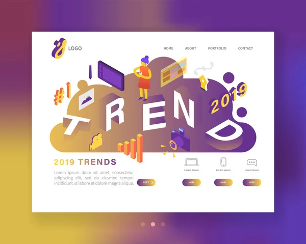 Kreative Trends 2019 Jahr Landing Page Vorlage. Website-Layout-Design Banner. moderne Webseite. einfach zu bearbeiten und anzupassen. Vektorillustration — Stockvektor