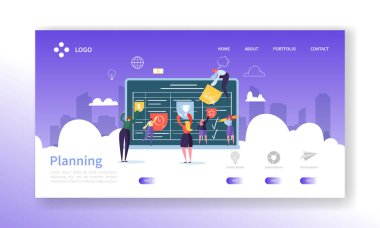 İş akışı yönetimi kavramı açılış sayfası. İş süreci birlikte Web sitesi şablonu planlama iş insanlar karakterler. Kolay düzenleme ve özelleştirme. Vektör çizim