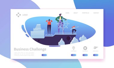 İş Challenge açılış sayfası. Tehlikeli su Web sitesi şablonu içinde gemide düz insanlar karakterlerle afiş. Kolay düzenleme ve özelleştirme. Vektör çizim