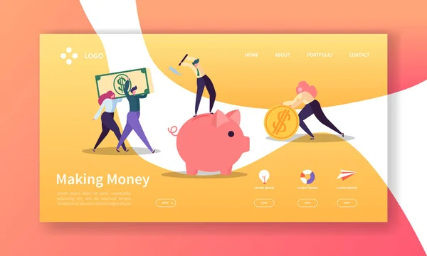 Açılış sayfası para kazanmak. İş yatırım afiş ile düz insanların karakterleri kaydetme para web sitesi şablonu. Kolay düzenleme ve özelleştirme. Vektör çizim — Stok Vektör