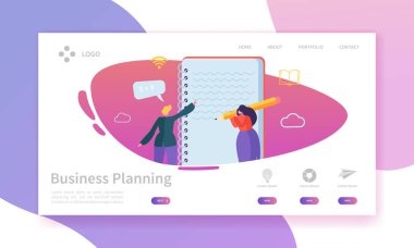 İş planlama açılış sayfası. Zamanlama planı kavramı ile düz insanların karakterleri takım çalışma web sitesi şablonu. Kolay düzenleme ve özelleştirme. Vektör çizim