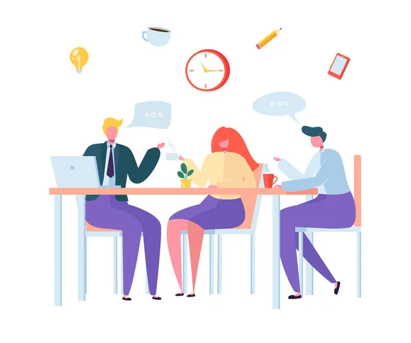 Перерыв на кофе в офисе. Бизнес-персонажи в обеденное время. Сотрудники сидят вместе и пьют чай. Коллеги общаются на работе. Векторная иллюстрация — стоковый вектор