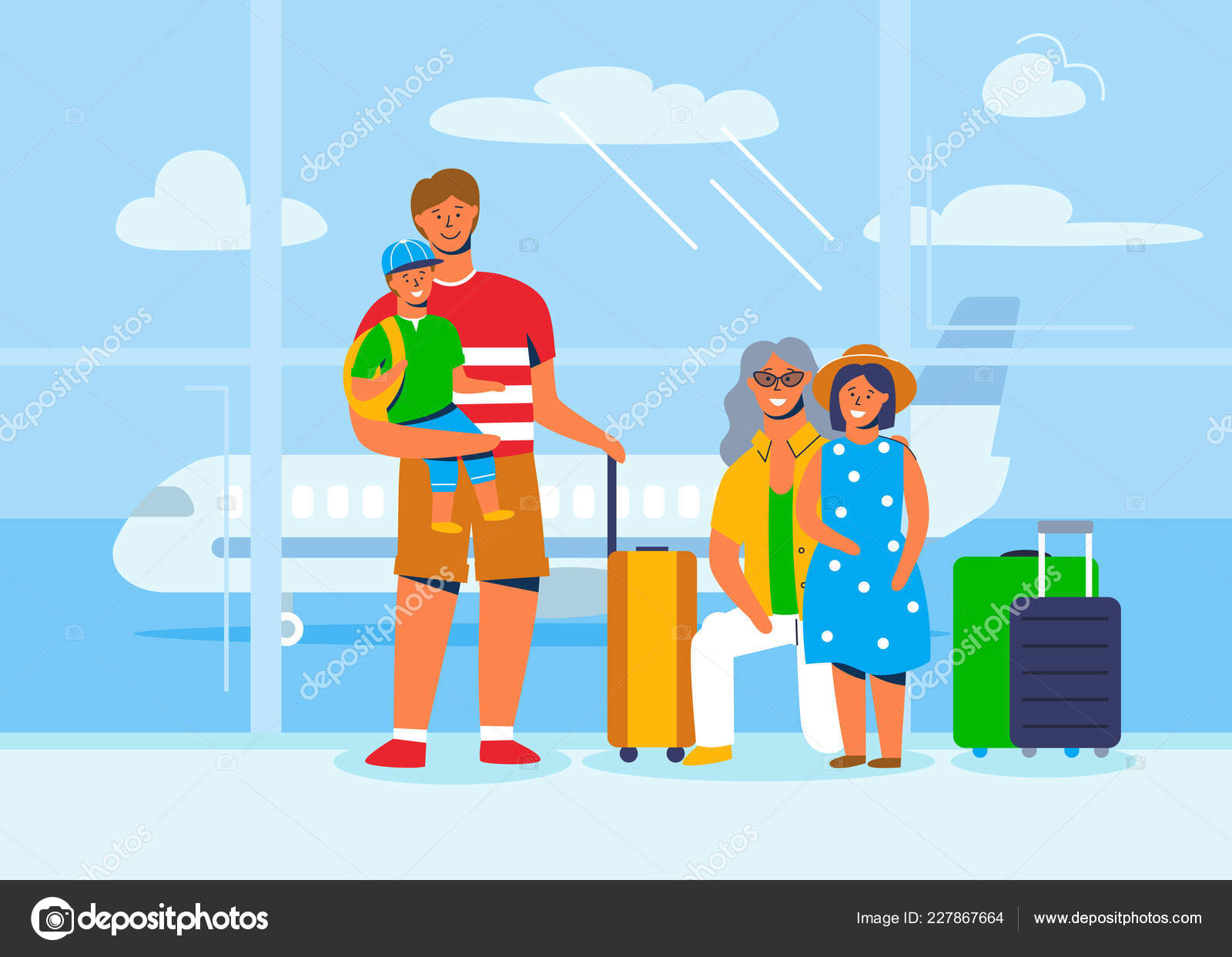 People Characters On Family Trip Father Mother Son And Daughter