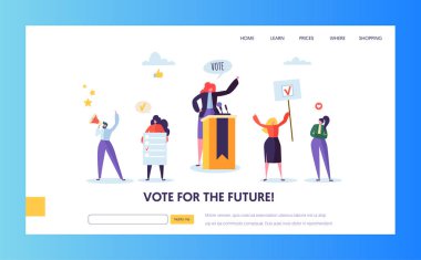 Sayfa şablonu açılış seçimleri oy. Web sitesi veya Web sayfası için iş insanlar karakter siyasi toplantı kavramı. Kolay düzenleme. Vektör çizim