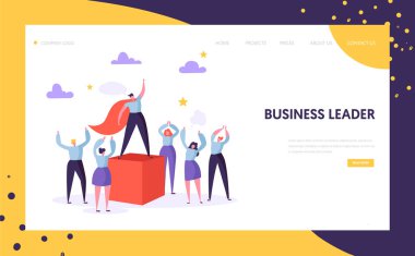 İş lideri Yöneticisi açılış sayfası şablonu. Liderlik kavramı. Başarı işadamı karakter tırmanış kariyer hedef Web sitesi veya Web sayfası için. Düz çizgi film vektör çizim