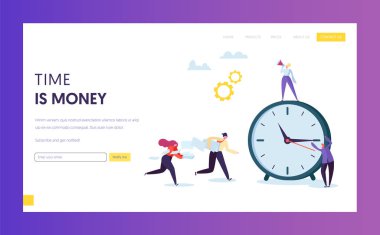 İşadamı kavramı açılış sayfası izleme zamanı. Office erkek ve kadın karakter son tarih saat için acele et. Uyarı mektubu şablonu Web sitesi veya Web sayfası için zamanlayın. Düz çizgi film vektör çizim
