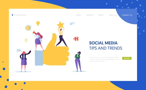 Digital Social Marketing Character Landing Page Design. Advertising Agency Teamwork for Online Strategy Development Concept for Website Template. Flat Cartoon Vector Illustration — Stock Vector